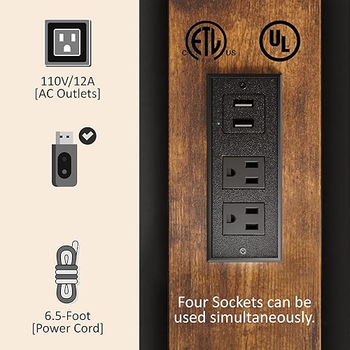 Miniatura 5 de AMERLIFE Marco de Cama Tamaño Queen Plataforma Industrial con Estación de Carga, Cabecera de Almacenamiento de 2 Niveles/No Necesita Somier/Sin