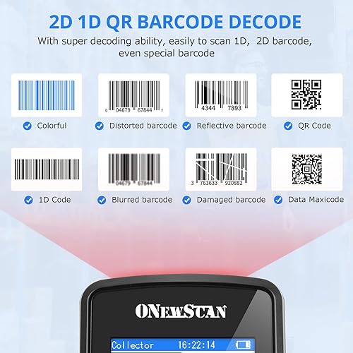 Miniatura 3 de Escáner de código de barras inalámbrico, escáner de inventario portátil 1D, 2D y PDF417, escáneres de código de barras de mano para colector,