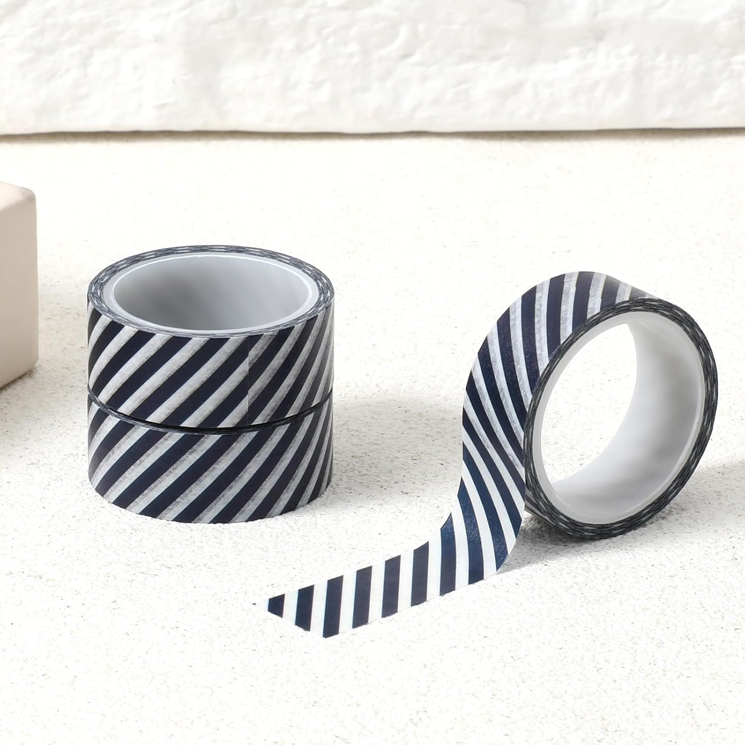 3 Rolls Black Stripe Washi Tape Set, 15 mm Wide Thin Washi Tape Masking Decorative Tapes for Journal,Scrapbook, Planners, Gift Box Wrapping, DIY Crafts (Black)