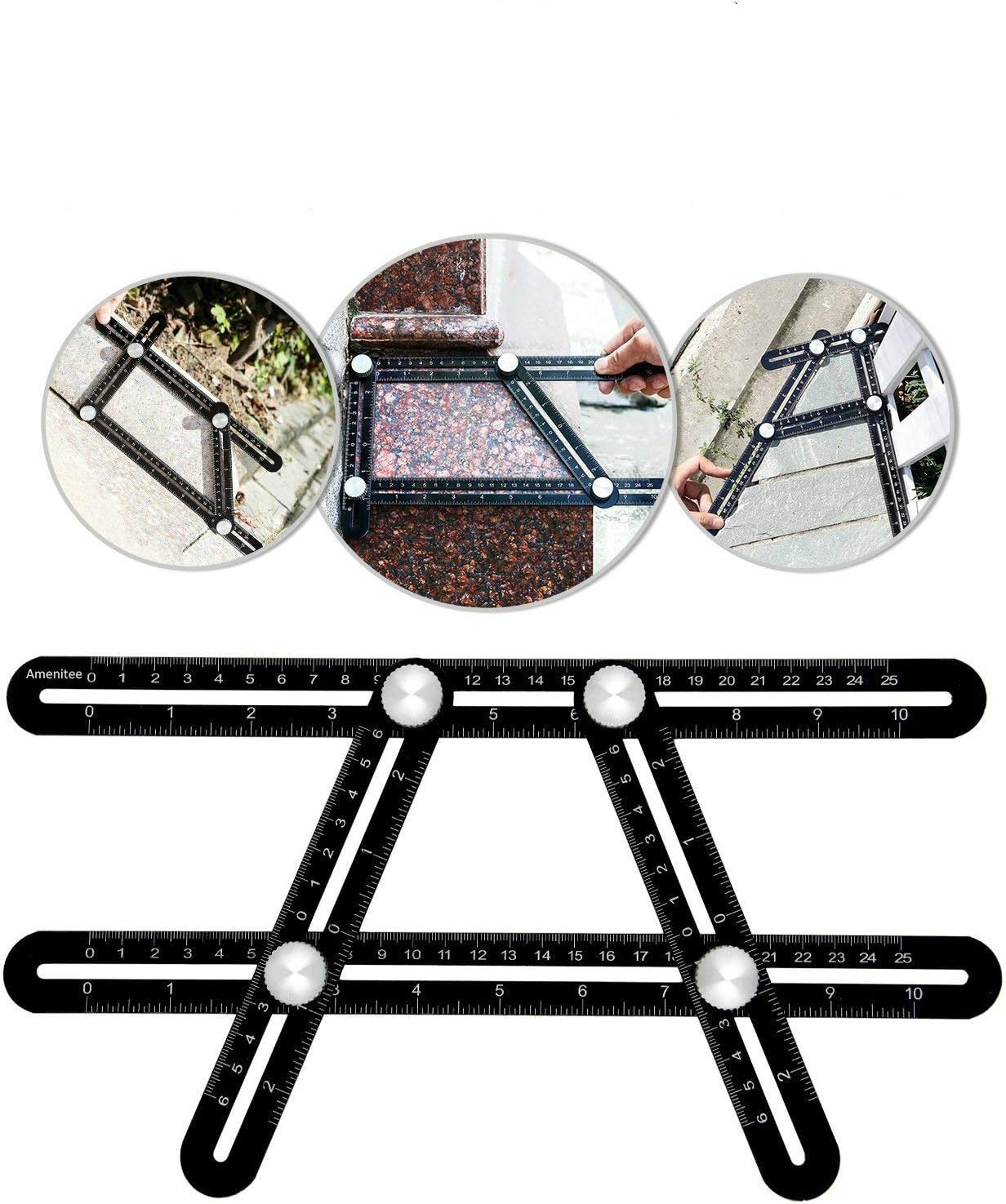 Angle Layout Measuring Ruler - Universal Ruler, Multi-Angle Measuring Tool, Aluminum Alloy, Black