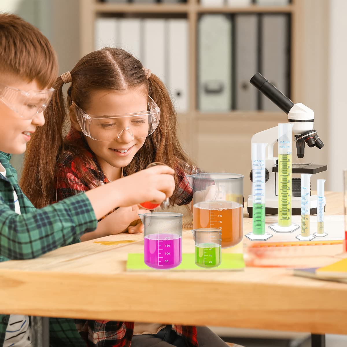 Juego cilindros graduados de plástico medición vasos tubos ensayo jarras frascos laboratorio ciencia pipetas cepillos transferencia líquidos 15pcs