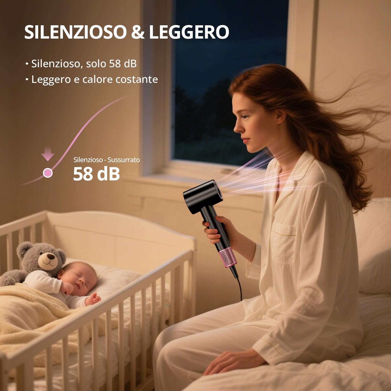 CrazyMar Asciugacapelli Ionico,180.000 giri/min Asciugacapelli Professionale – Asciugatura 5X più Veloce,Con 4 Temperature,Protezione dal Surriscaldamento e Funzionamento Silenzioso (Nero)