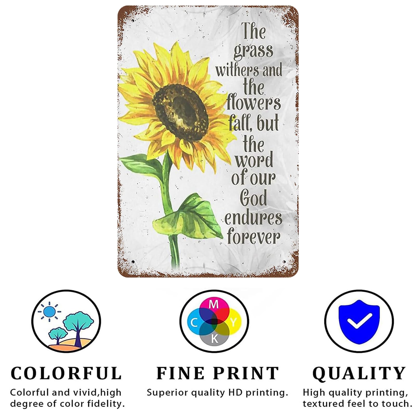Targa in metallo con girasoli e colibrì con scritta God Says