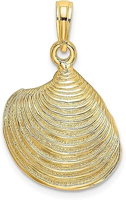 14k Yellow Gold 3 D Textured Clam Sea Shell Mermaid Nautical Jewelry Charm Necklace Pendant Seashore Seashell Fine Jewelry For Women Gifts For Her