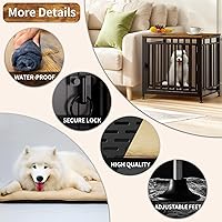 Vista 5 de Mueble de jaula para perros pequeños, perrera para interiores, antimasticación, antiescape, con almohadilla de cama, mesa auxiliar de madera, jaula