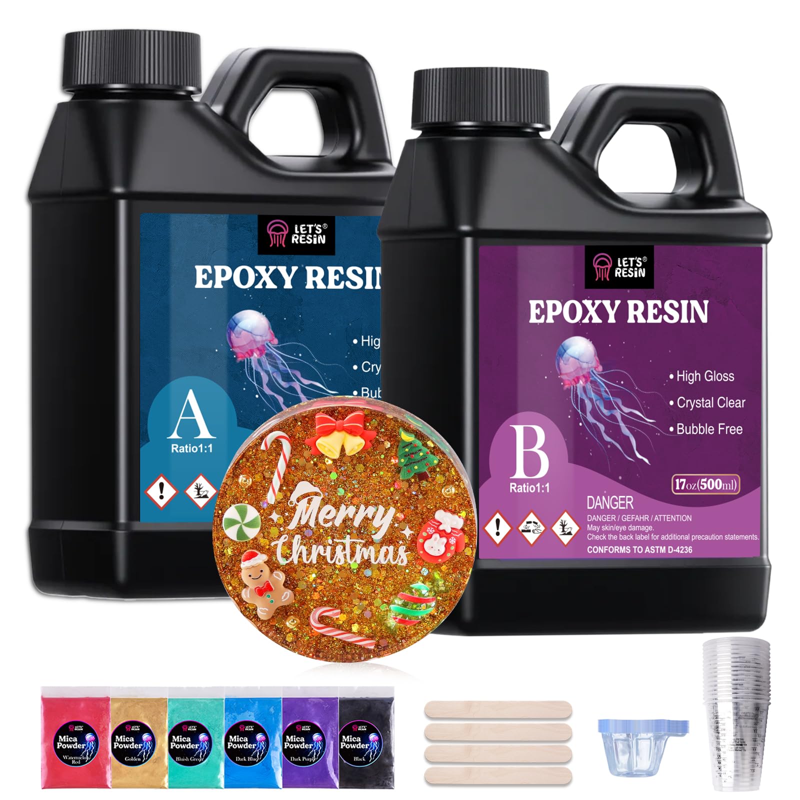 LET'S RESIN Crystal Clear Epoxy Resin, 34oz Bubble Free, Low Odor, Anti-Yellowing Casting Resin for Craft, Casting Molds, Jewelry, Art, Easy to Mix 1:1 Ratio