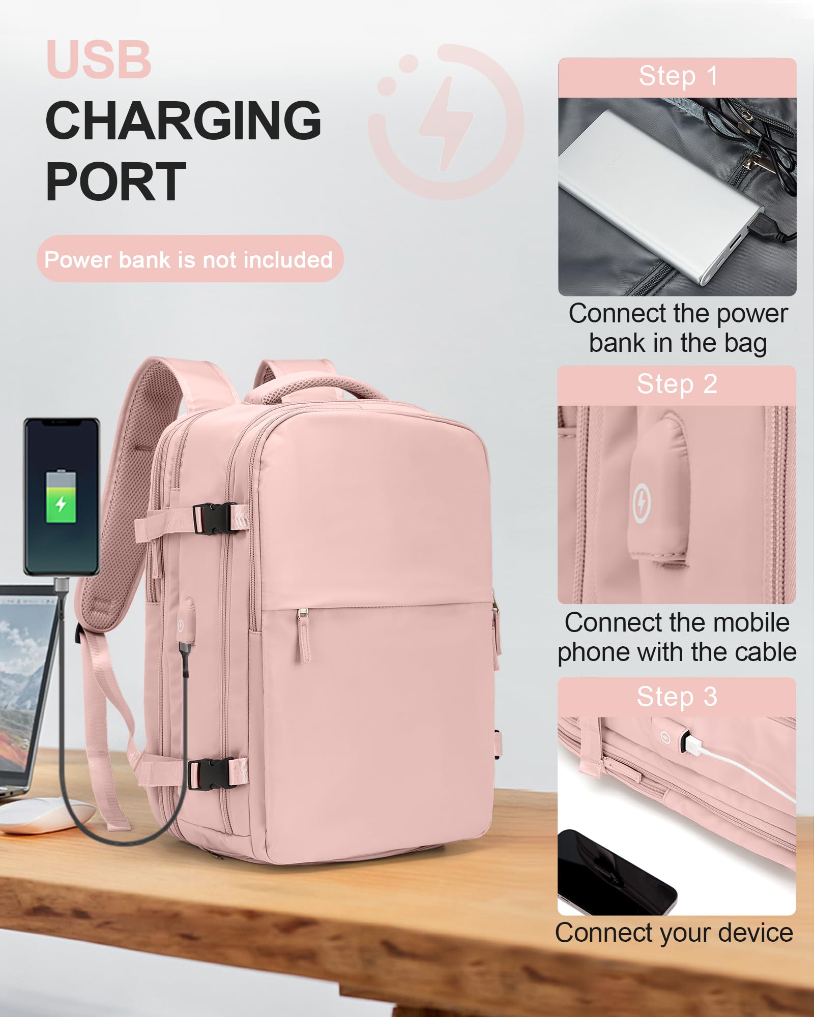 SZLX Zaino Ryanair 40x30x20 Sottovuoto Zaino da Viaggio 40x30x20 Wizzair Bagaglio a Mano 40x20x25 Borse da Cabina per Easyjet 45x36x20 Donna con USB Adatto a PC da 14 Pollici, Valigia con Sottovuoto