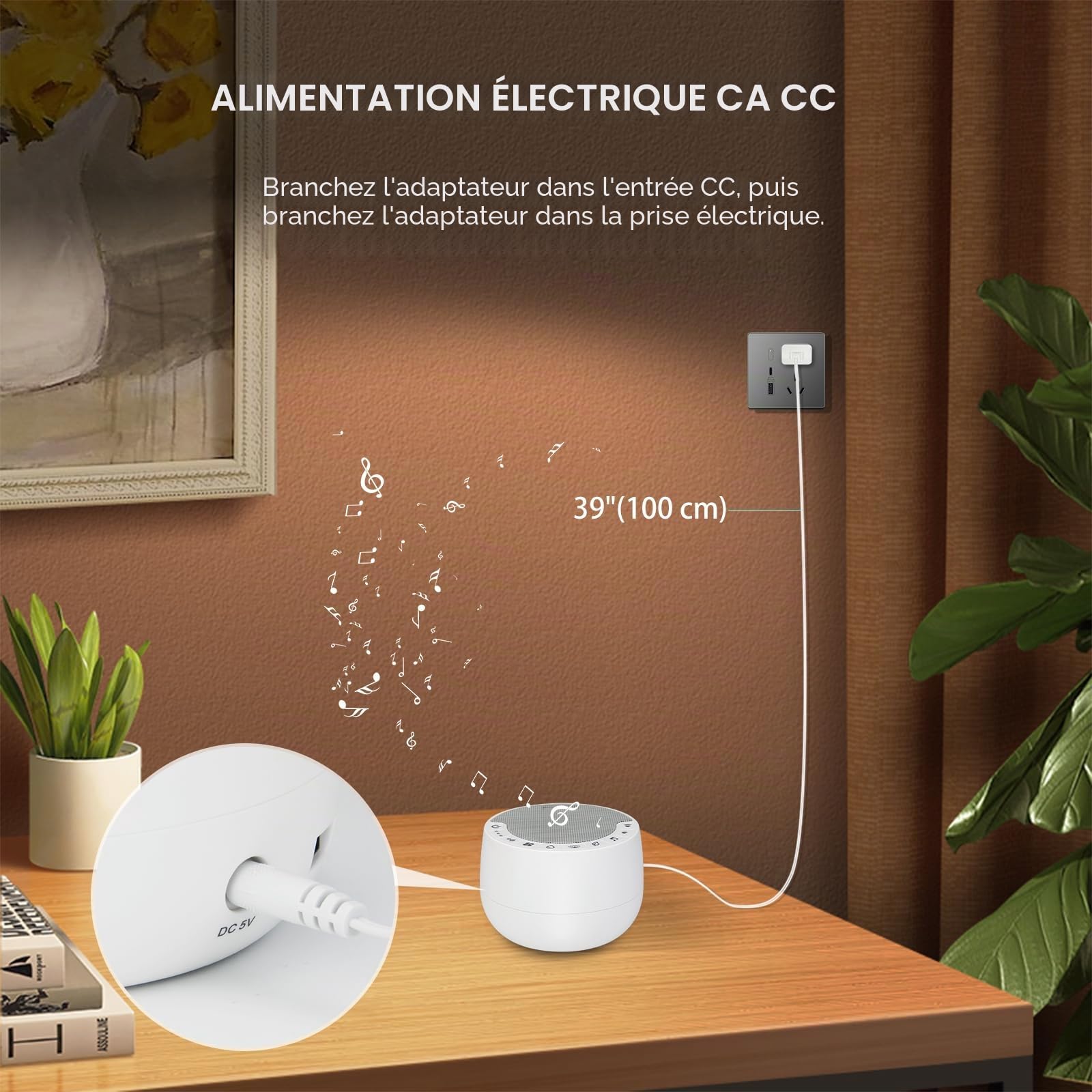 BIGMONAT White Noise Machine Avec Télécommande,Avec 70 Sons Apaisants Naturels et Adaptateur Secteur Alimentation (Inclus),Avec mMémoire et Fonction de Chronométrage,Pour Adultes et Bébés - Blanc