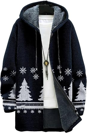 Mens Autumn/Winter Fleece Jacket Vintage Fashion Zipper Jacket Fun Artistic Plant Print Graphic Sweatshirt
