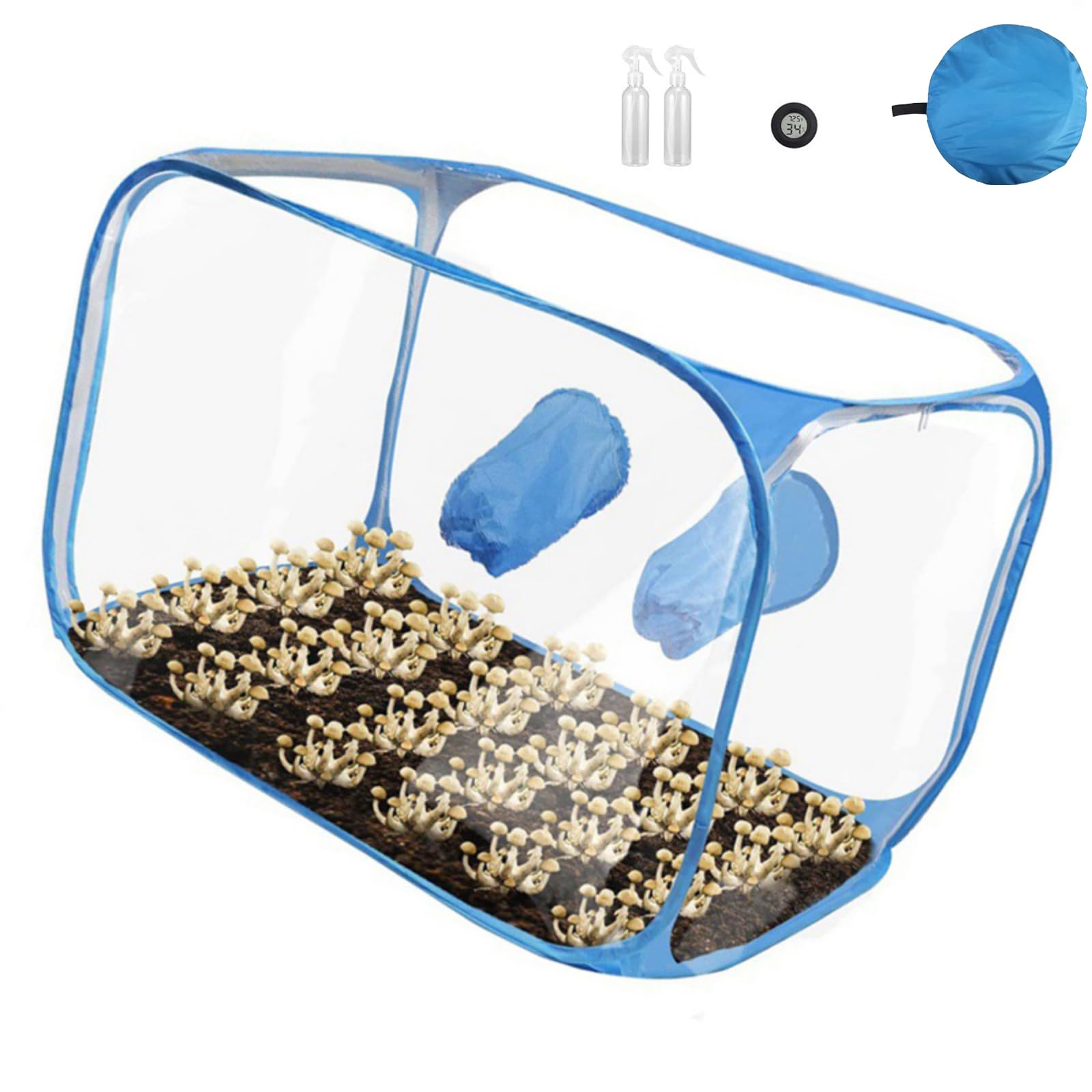Generisch Juego de carpa plegable para cultivo de setas, caja de aire silenciosa, carcasa de ABS transparente plegable con aberturas para guantes para el jardín interior, tienda de jardín interior