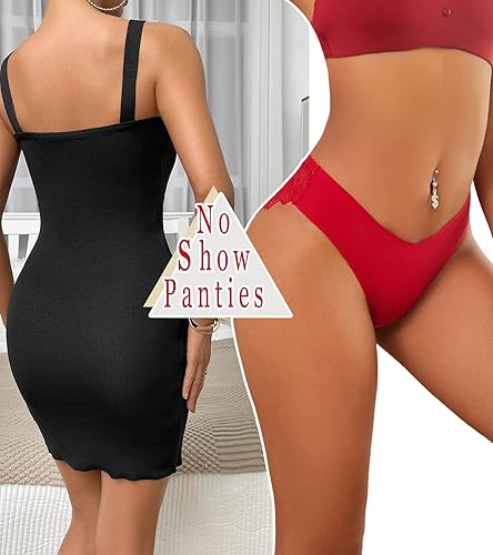 Miniatura 3 de FINETOO Paquete de 6 ropa interior sexy para mujer, sedosas, sin costuras, bragas invisibles, bikini de encaje ligero y atrevido hipster