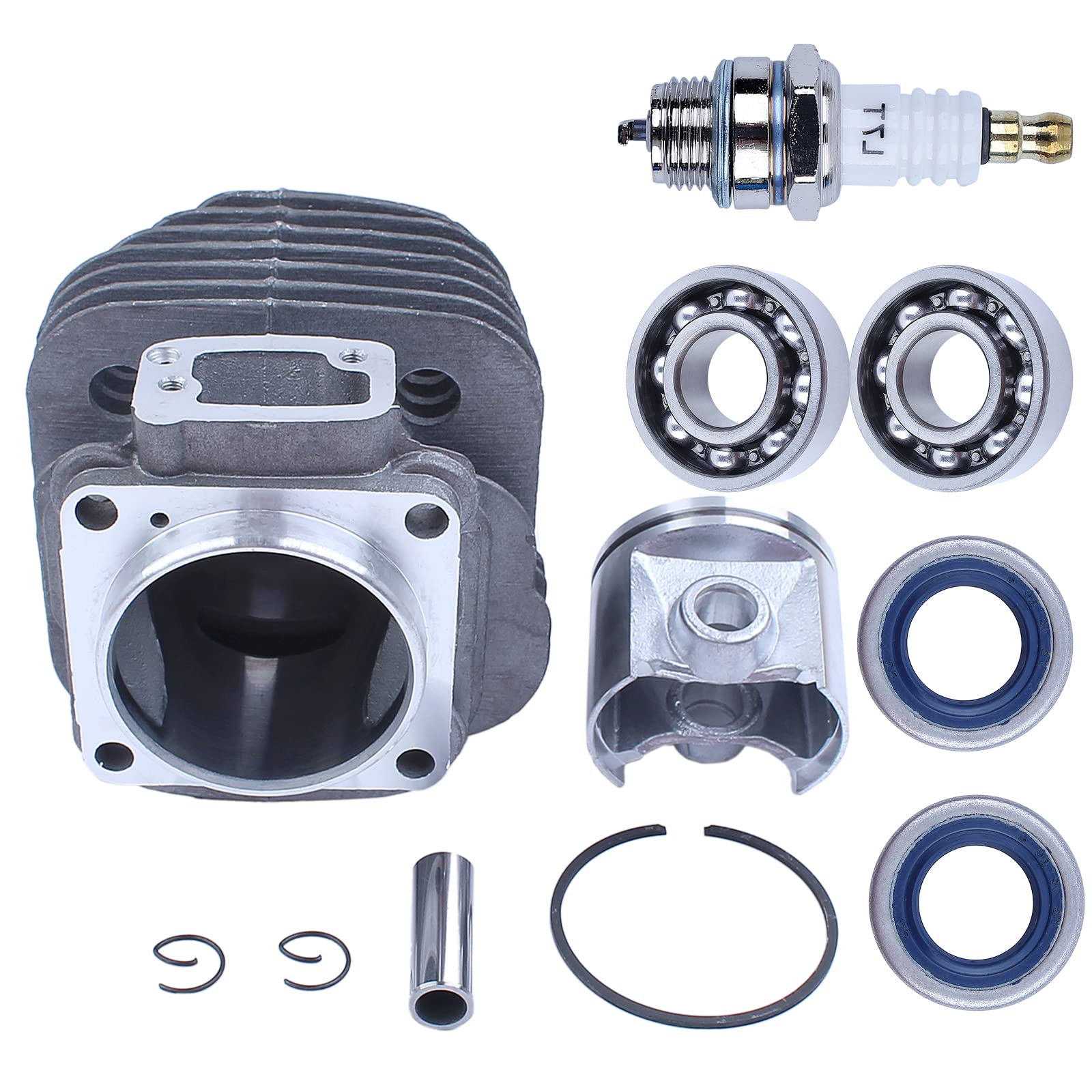 50mm Kit de Cilindro para Husqvarna Cilindro Pistón 268 250 para Motor Motosierra Piezas de Repuesto 5040168-02 con L7T Vela de Encendido+Sello de Aceite+Rodamiento de Cigüeñal