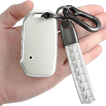 Kirsnda Kia Key Case with Keychain, Soft TPU Protect Car Key Shell - White