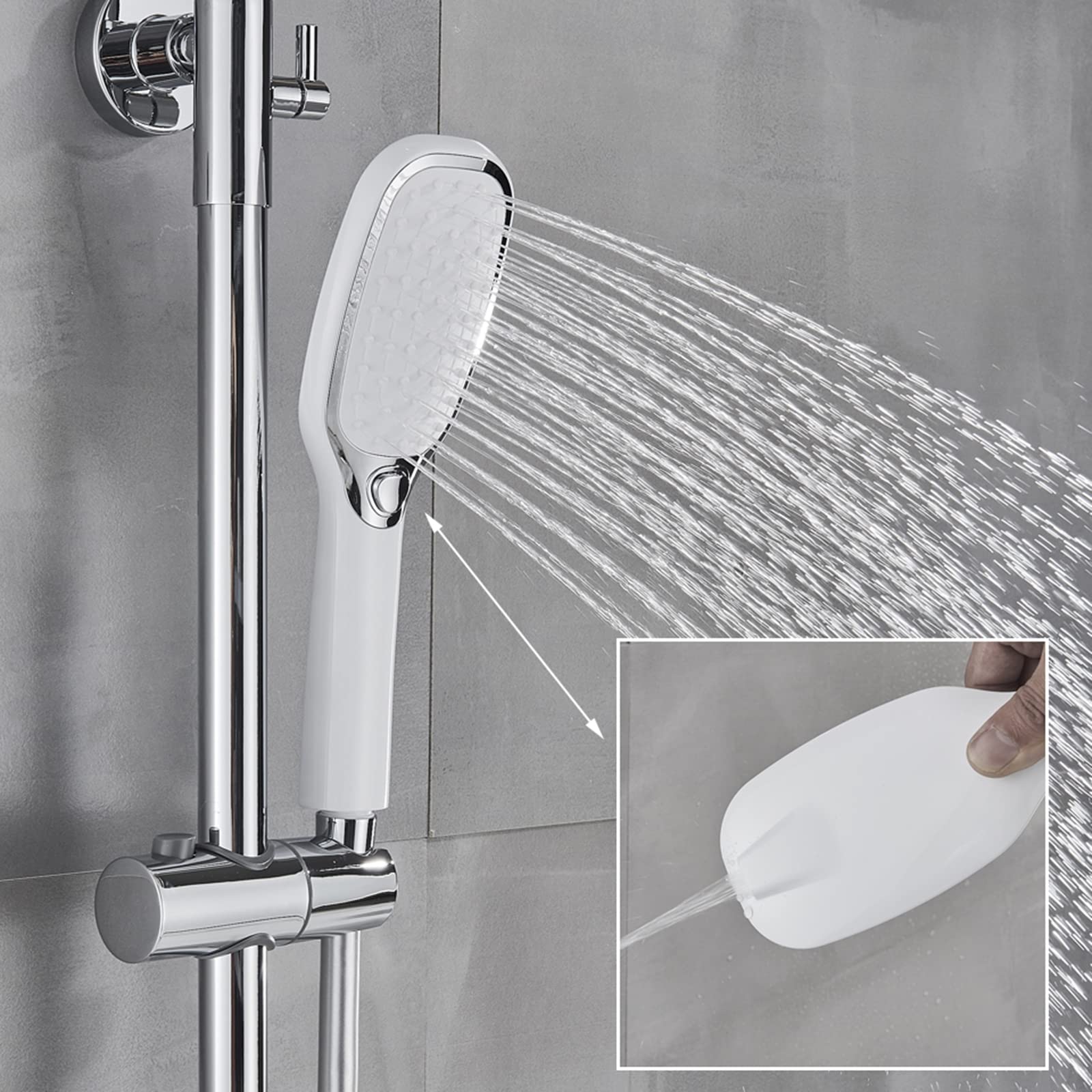 alcachofa de Ducha Cabezal de Ducha Tipo Lluvia de 25 × 19 cm y Columna de Ducha expuesta con Ducha de Mano de 2 Funciones, fácil instalación, Cromado (Cromo(Matte Black)