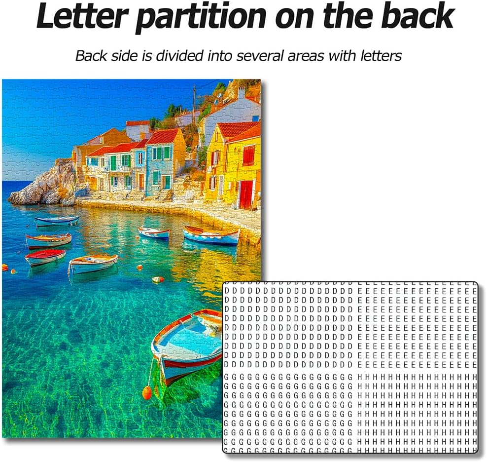 Bgraamiens Coastal Town 1000 Piece Jigsaw Puzzle – Vibrant Mediterranean Harbor Scene Puzzle for Adults – Colorful Boats and Seaside Houses – Challenging and Relaxing Puzzle Gift