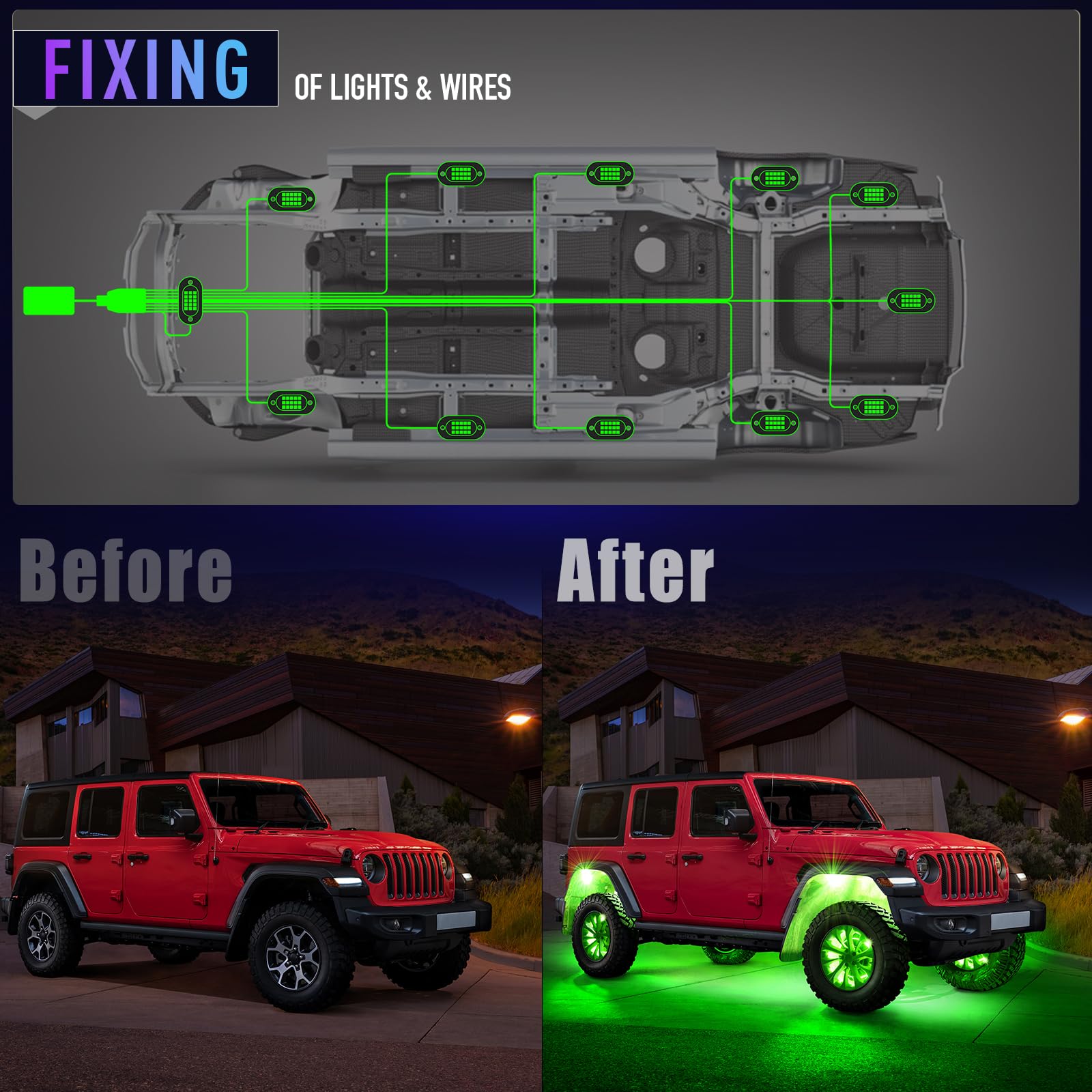 u オーダー ヒョウ柄 ハート ライトグリーン Amazon.com: Honalia LED Rock Lights for Trucks 12 Pods, RGB