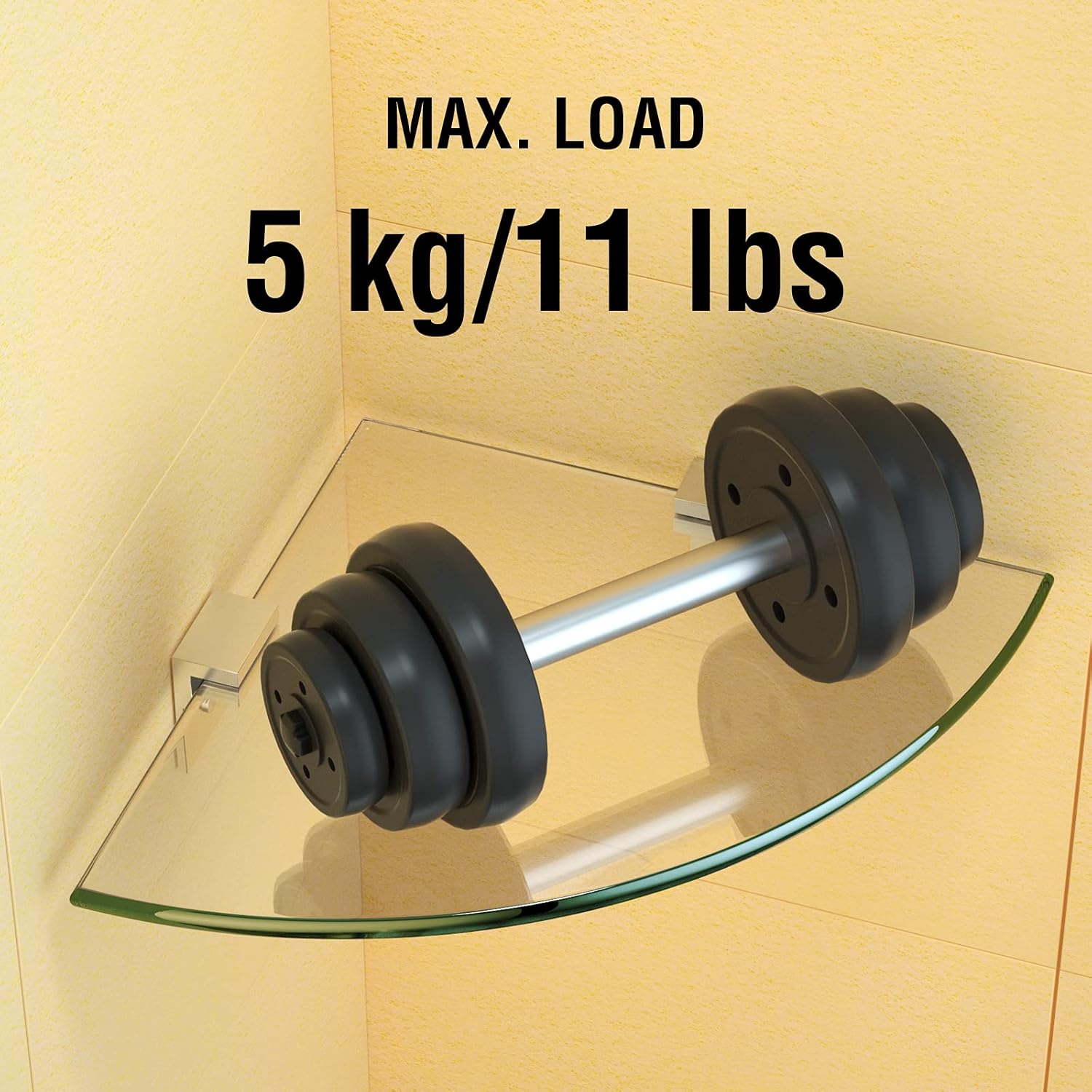JANARARY 9.5 in. L x 9.5 in. W Clear Glass Corner Shelf with Strong Adhesive, 0.3 inch Thick Tempered Glass Bathroom Shelf Wall Mounted No Drilling, 2 Pack with Special “F” Design Aluminum Brackets : Tools & Home Improvement