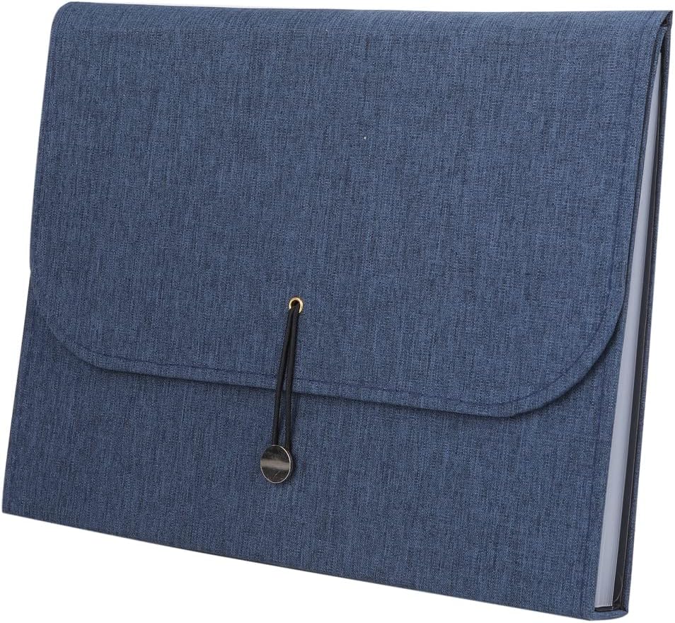 Fabric Expanding File Folder Document Organizer A4, 13‑Pocket Indexed File Case (Gray)
