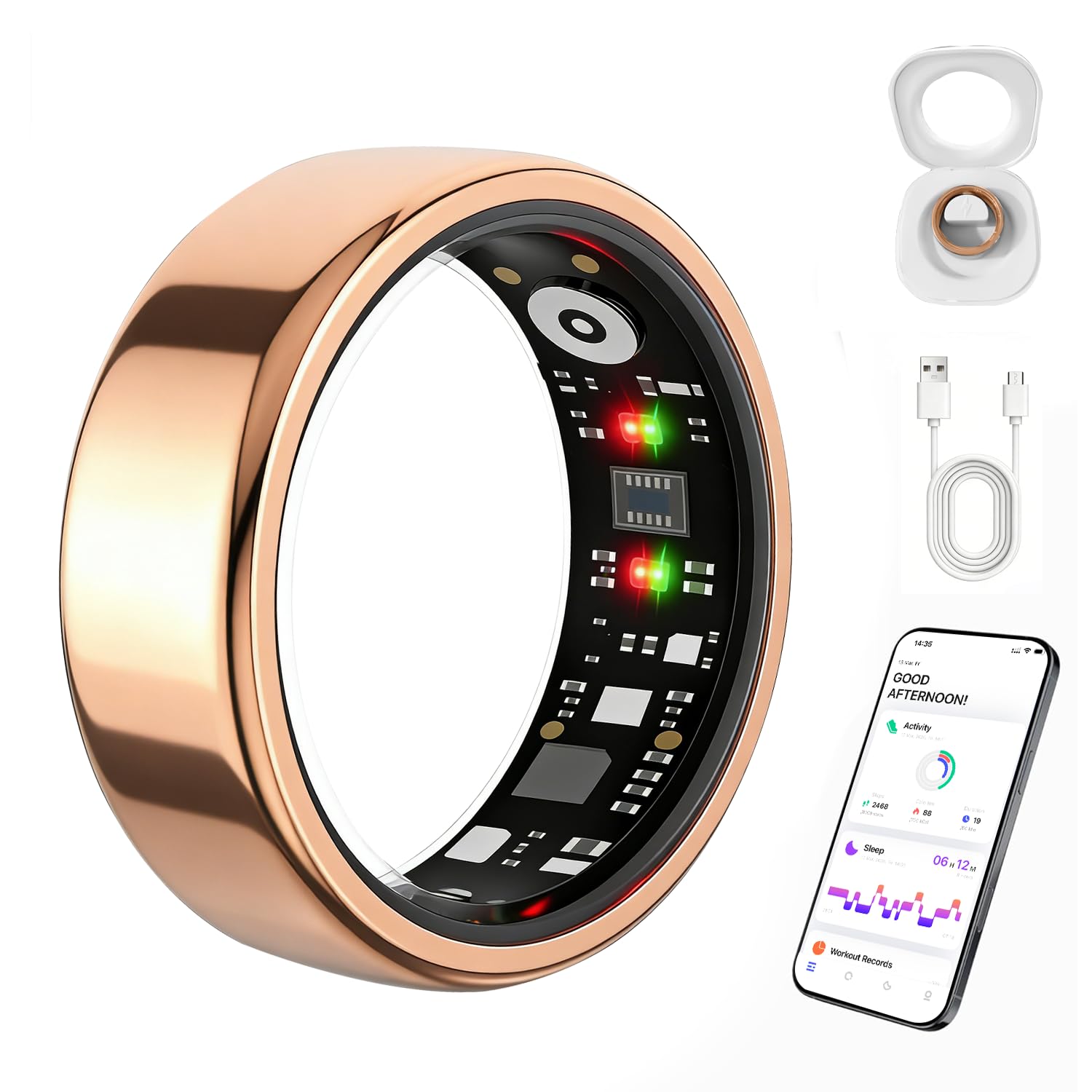 Smart Ring for Women Men, Health Fitness Ring Gen 3 with Free App No Subscription Fee, Stress & Sleep Monitor, Heart Rate & Step Tracker, IP68 Waterproof, Android/iOS Compatible (Rosegold,8)-image-45