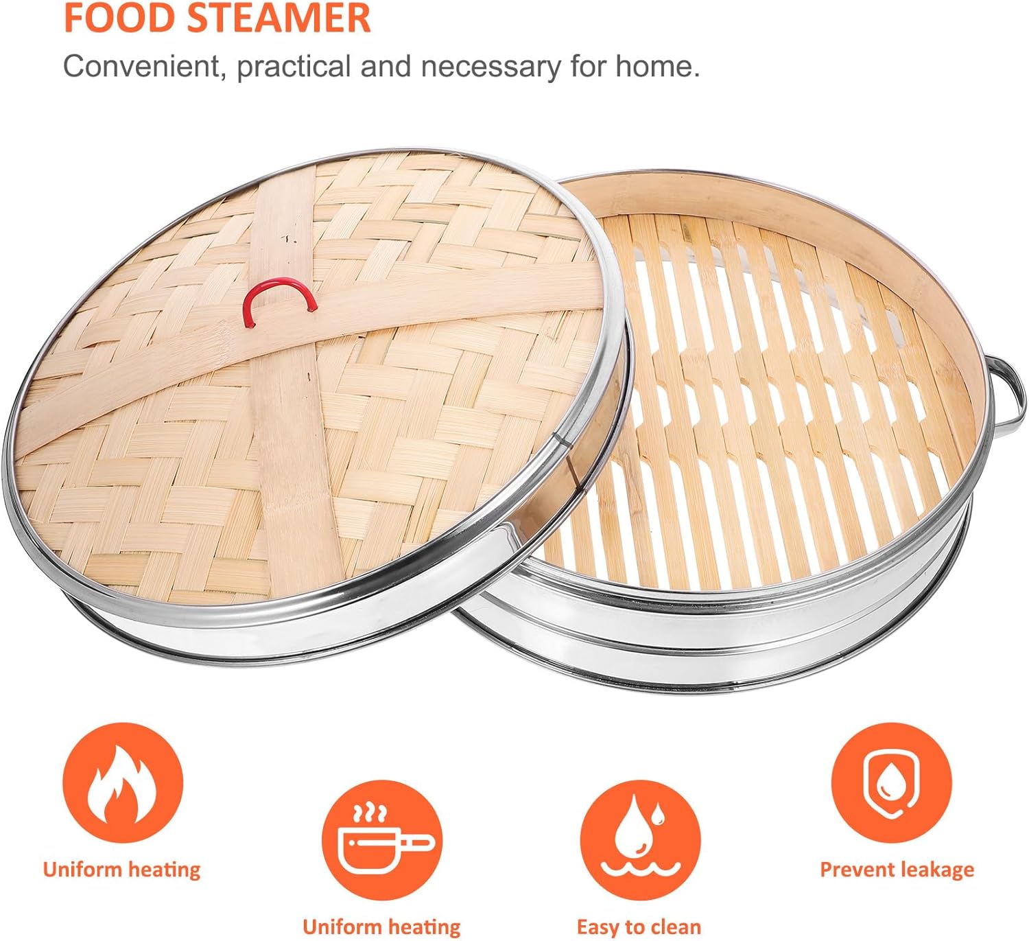 Stainless Steel Steamer Basket with Lid 30cm Double-handled Chinese Food Steamer for Dumplings and Buns Kitchen Cooking Portable Set