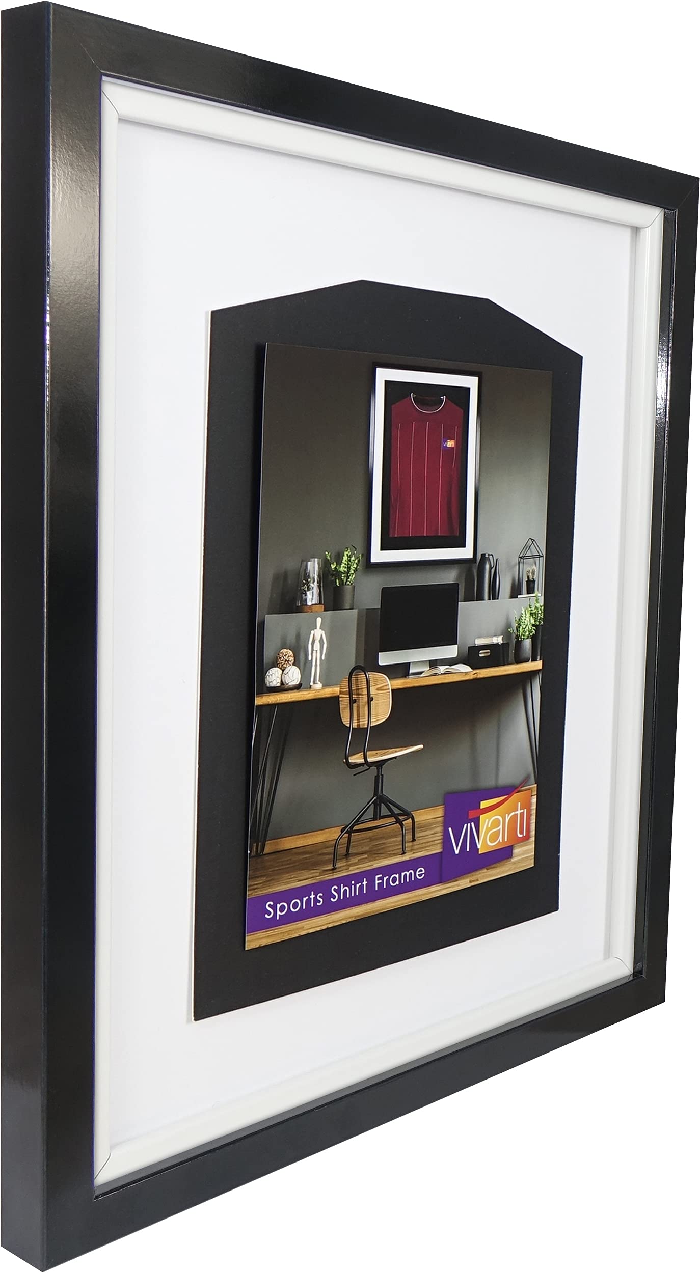 Vivarti DIY - Marco de exhibición para camisa deportiva (40 x 50 cm), color negro brillante, marco interior blanco, tarjeta de respaldo blanca