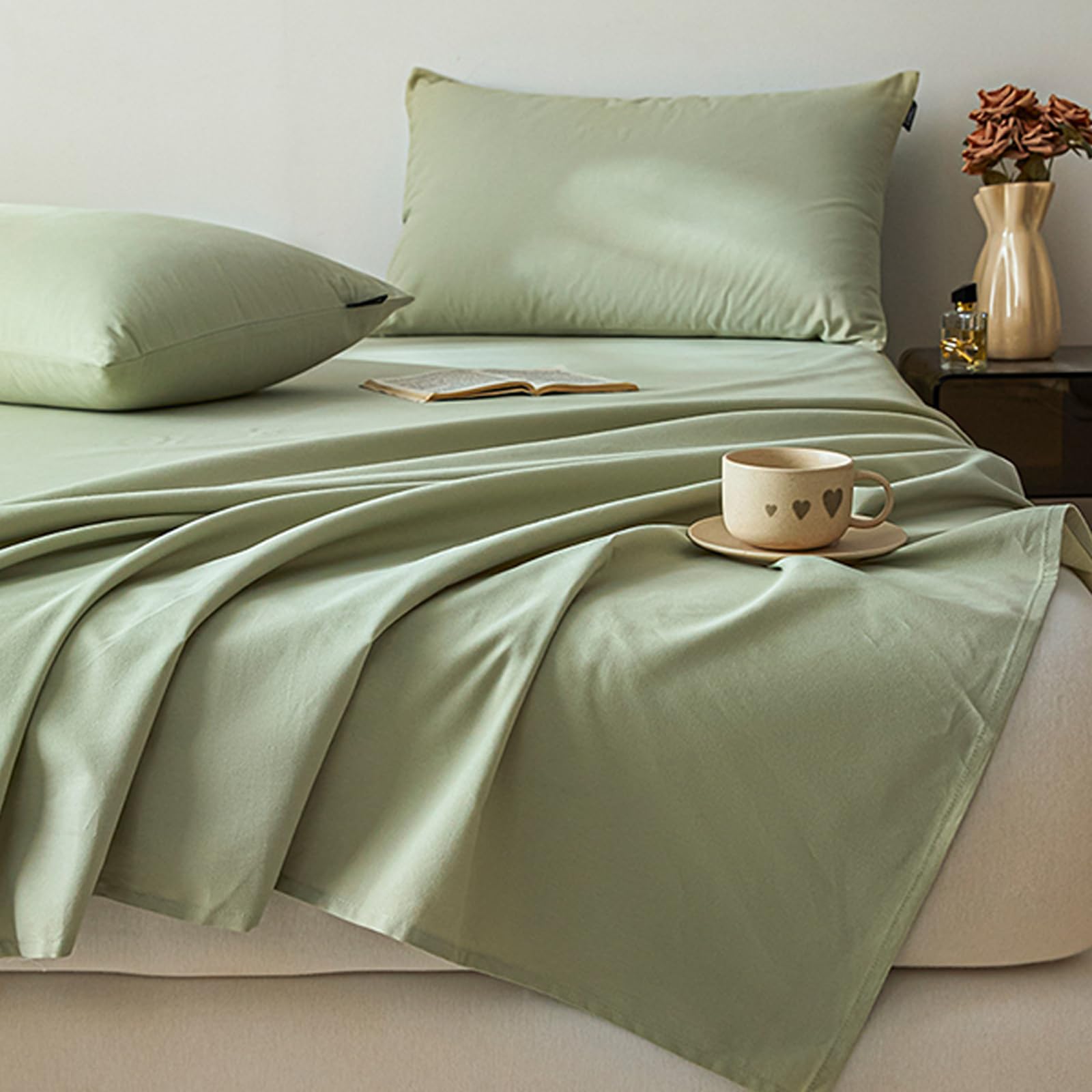 Bettlaken ohne Gummizug 240 x 270 cm mit Kissenbezug weiches und pflegeleichtes Betttuch Baumwolle für Hotels und Pflegeeinrichtungen braun