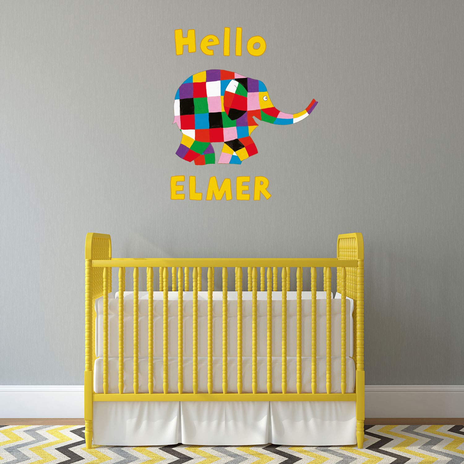 Stickerscape Hello Elmer Wall Sticker | Perfect For A Childs Bedroom, Playroom Or Nursery | Easy To Apply | Official Elmer The Patchwork Elephant Collection (Regular)