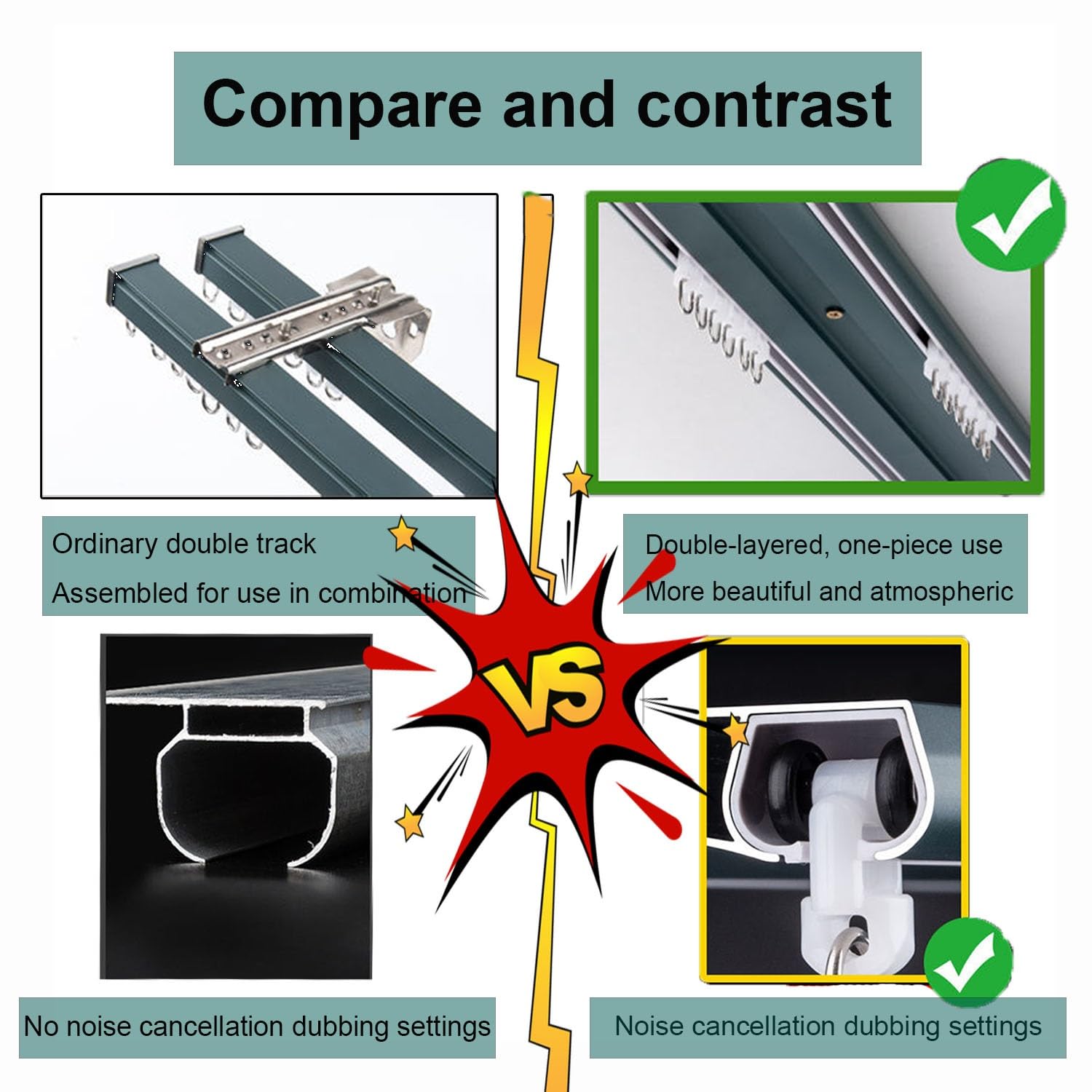Binario per tenda in alluminio con rulli silenziosi, montaggio a soffitto a 2 canali, finitura lucida resistente, 3,30 m, ideale per divisori, balconi e uffici.