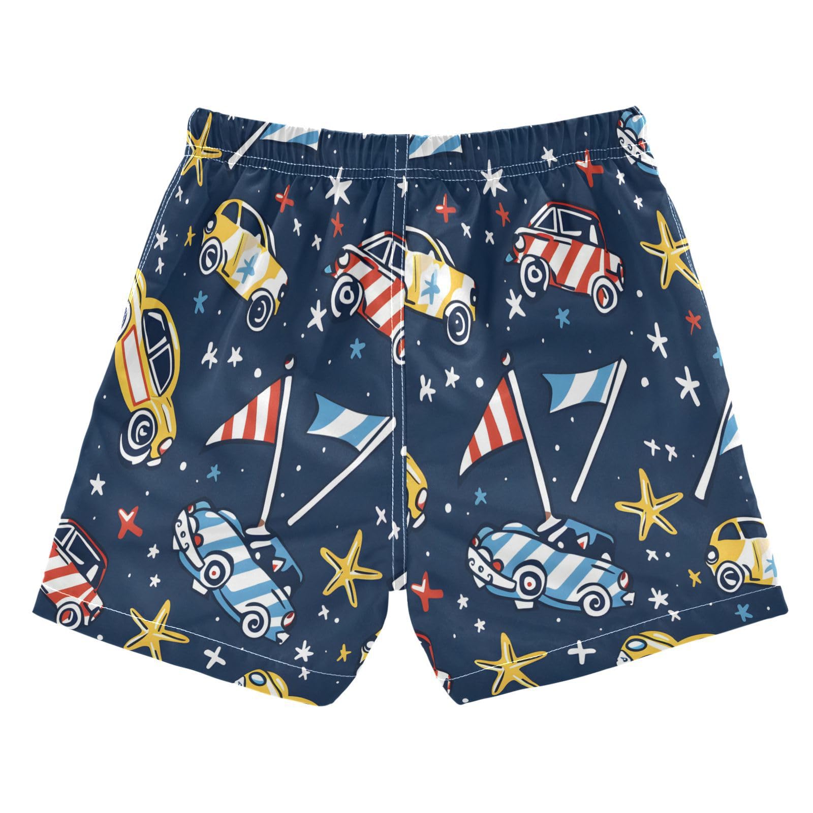 Boys Swim Trunks Toddler Swim Shorts Little Boys Swimwear Race Car and Racing Flag Bathing Suit Swimsuit Multi