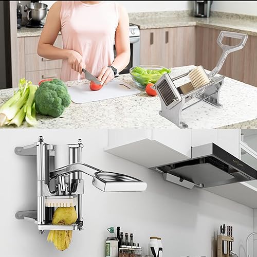 Miniatura 3 de tonchean Cortador de patatas fritas para montaje en pared, cortador comercial de verduras y papas con cuchillas de 1/2 pulgadas, 1/4 pulgadas y 3/8