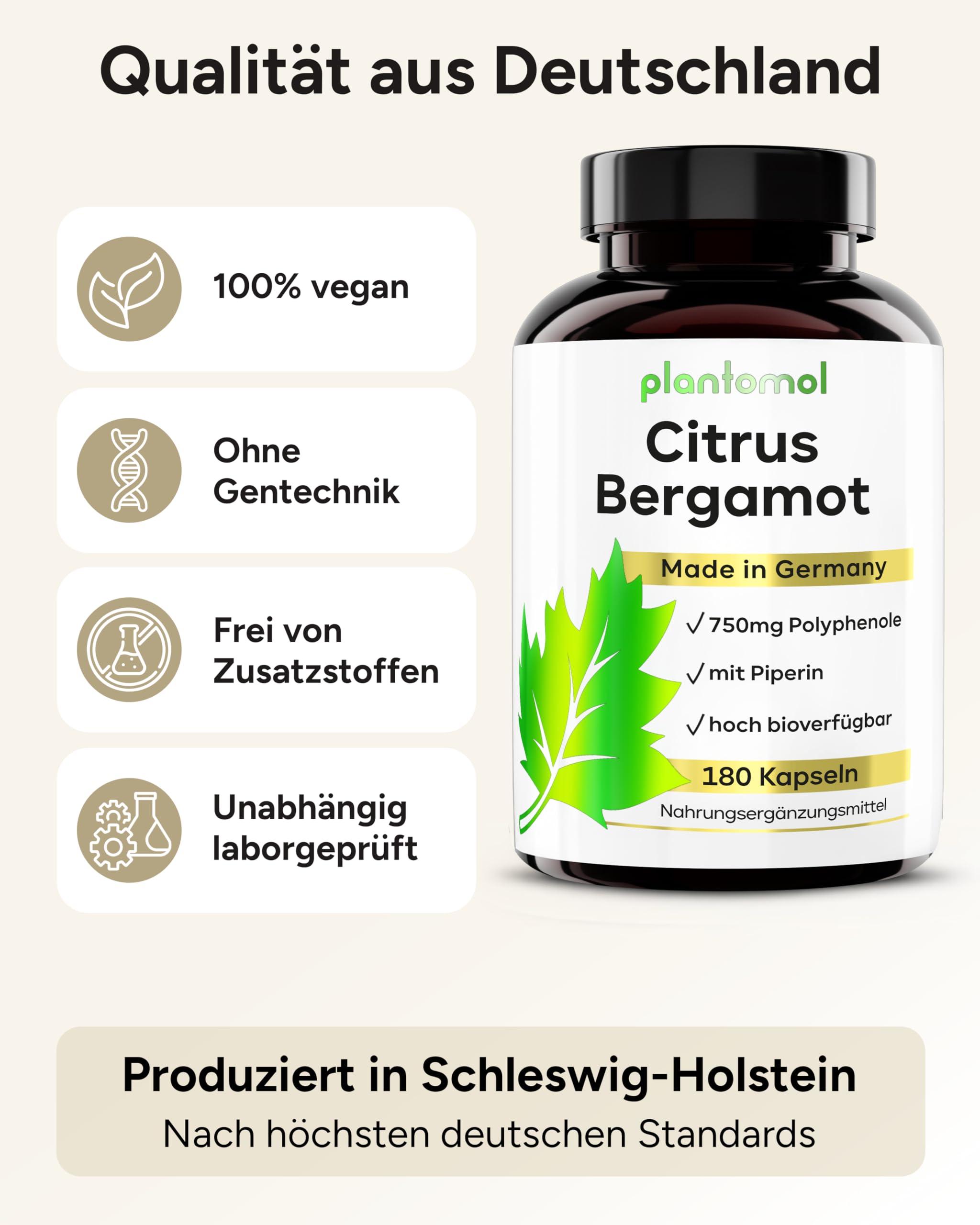 180 Citrus Bergamot Kapseln - 1500mg Extrakt pro Tag (2 Kaps.) mit 50% Polyphenole - Bergamotte Kapseln - 3 Monatsvorrat