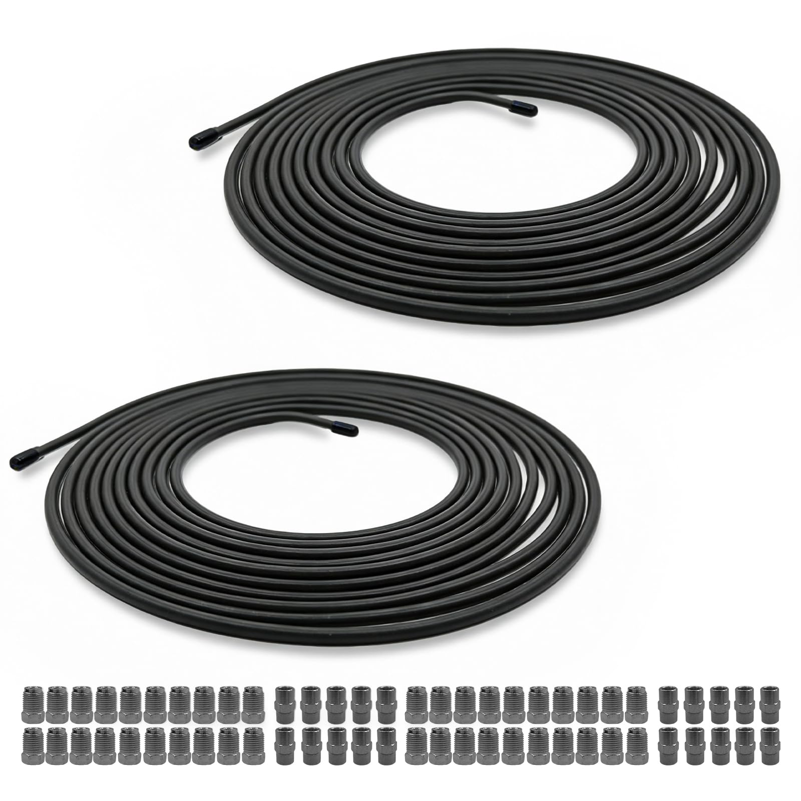 2 Stück Bremsleitung, Bremsleitung Set 2x5m Ø4,75mm, Bremsrohr mit 20 Verschraubungen und 10 Verbinder, Stahl-Bremsrohr, Kupferbeschichtete Stahlleitung für Bördel F fuer Auto PKW Motorrad