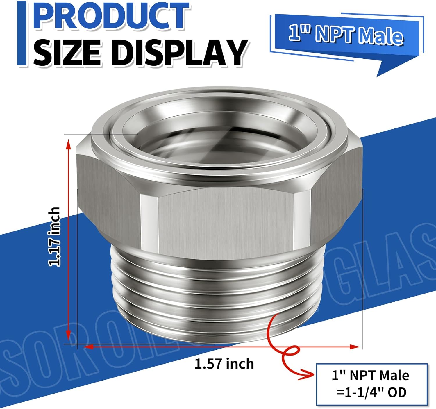 Boltigen 1'' NPT Male Hex Head Stainless Steel Oil Sight Glass Liquid Level Gauge Oil Indicator Window Hydraulic Tank Sight Glass For Pump Air Compressor Gearbox (1'' NPT Male)
