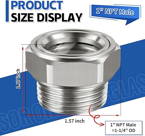 Miniatura 3 de Vista de aceite de acero inoxidable con cabeza hexagonal macho NPT de 1 pulgada, indicador de nivel de líquido, indicador de nivel de aceite,