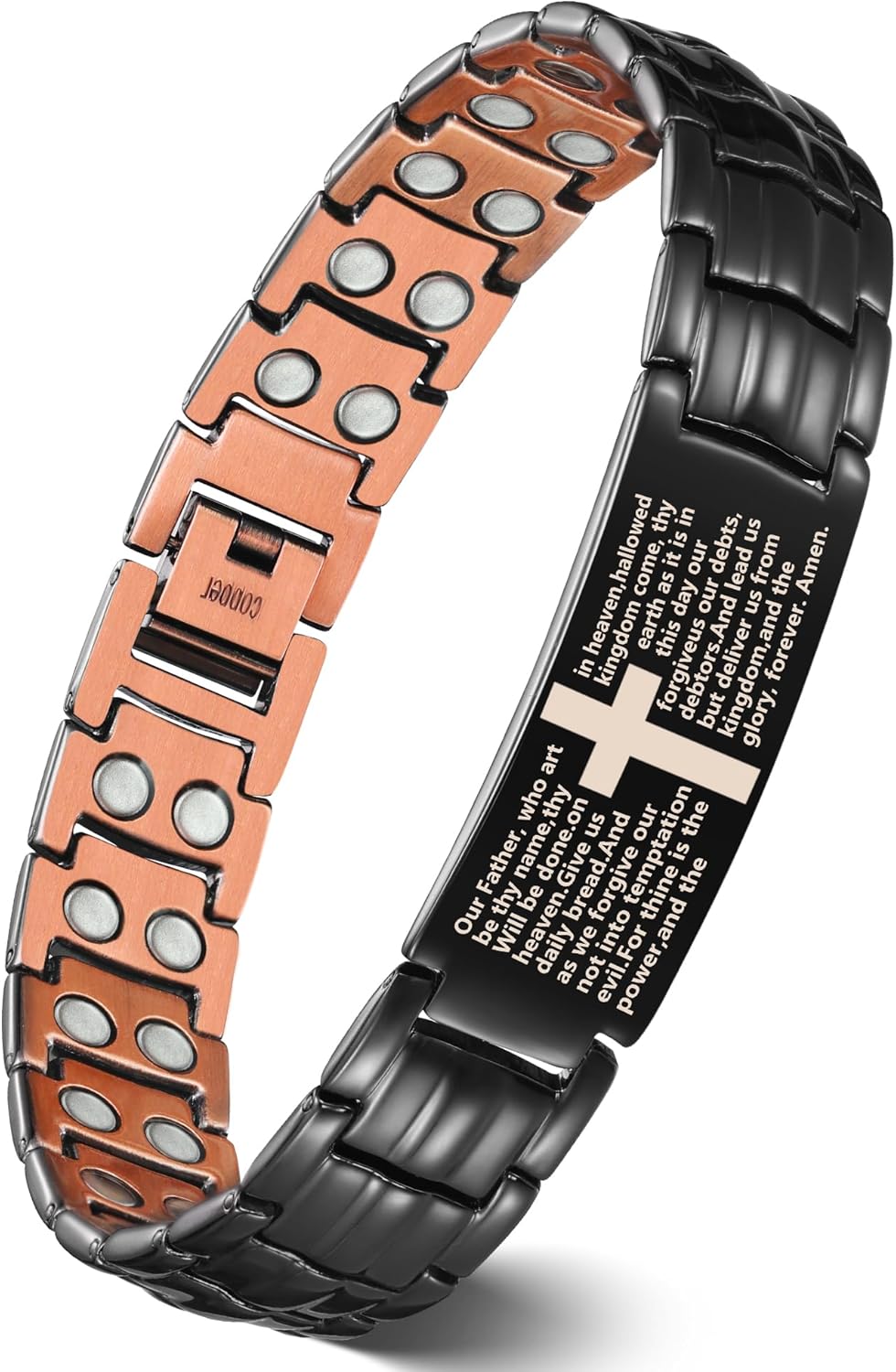 Copper Cross Bracelet for Men, Ultra Strength Magnetic Bracelets for Men - Adjustable Copper Jewelry with Sizing Tool & Gift Box