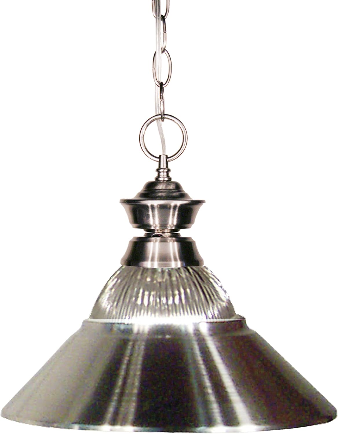 Z-Lite 100701BN-RBN 1 Light Pendant, Metal Frame, Bronze Finish and Clear Ribbed Glass and Metal Brushed Nickel Shade