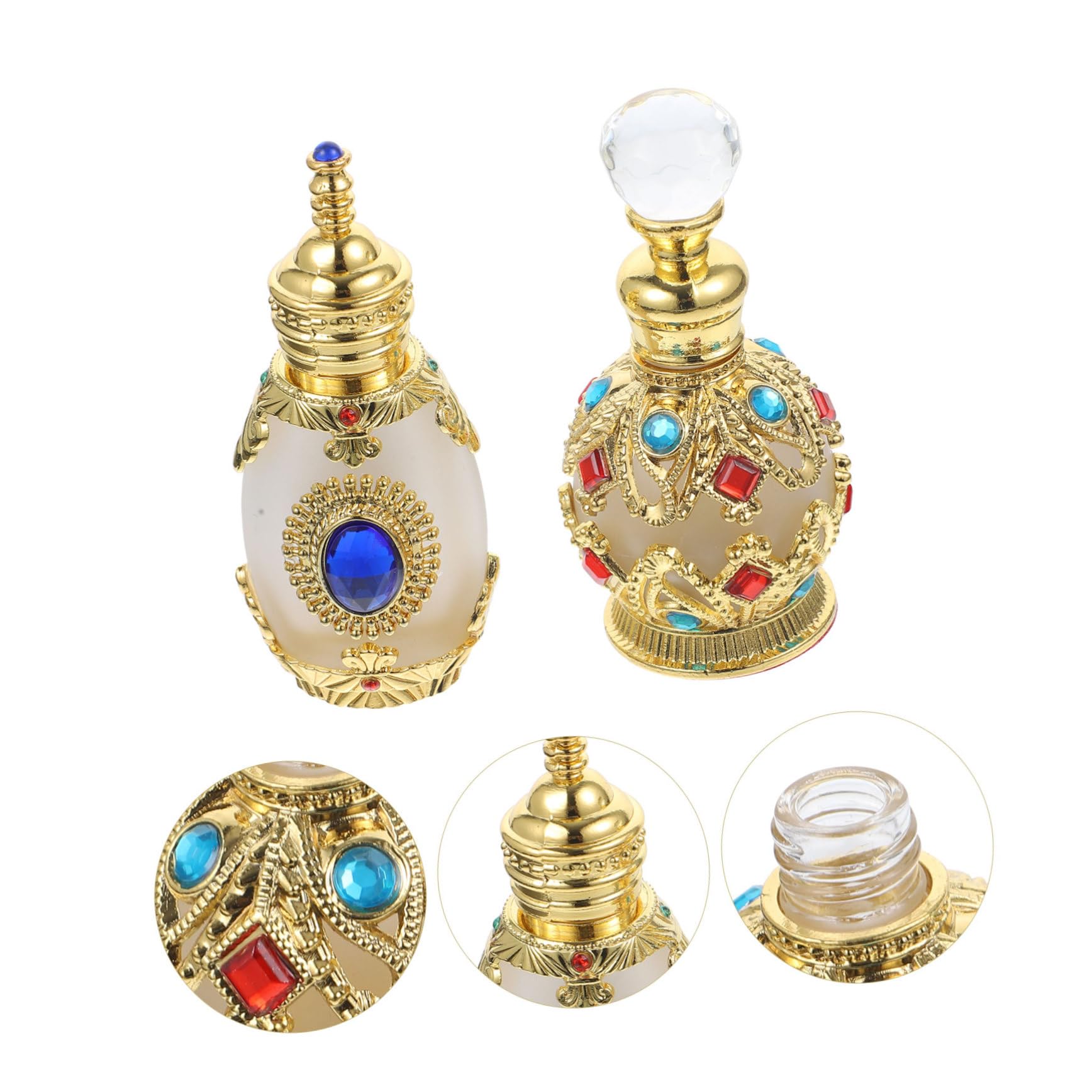 minkissy 4stücke Nachfüllbare Parfümflaschen Aus Kristallglas Vintage Parfümflasche Mit Goldener Kugel Und Blauer Farbsteinflasche Für Reisen Und Ätherische Öle