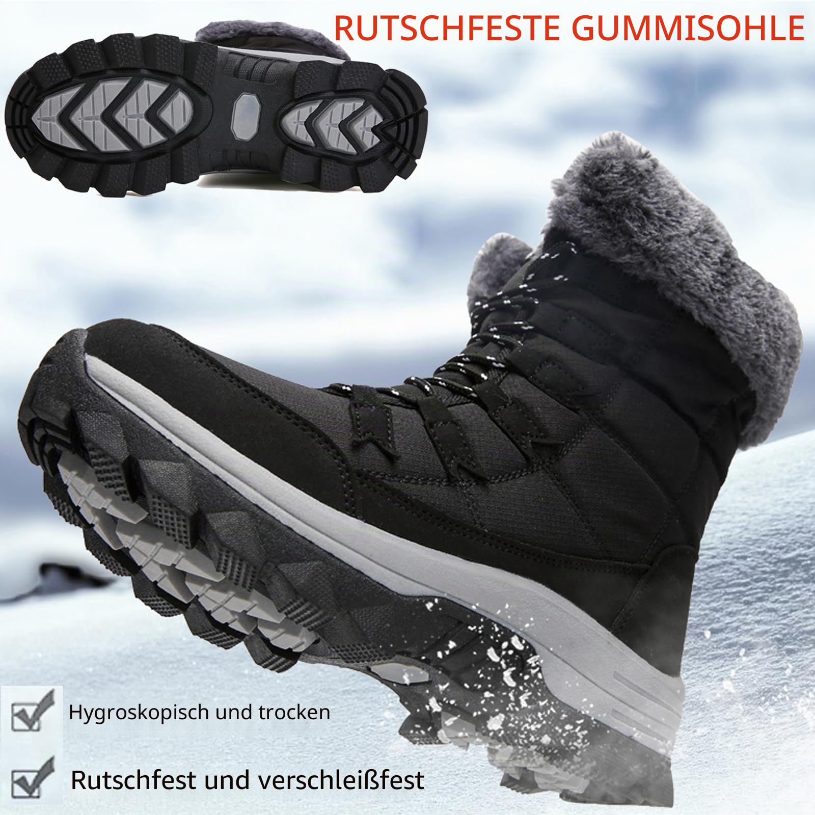Schneestiefel Damen Winter Warm Gefüttert Outdoor Sneaker Sportschuhe Wasserdicht Trekkingstiefel Wanderstiefel Trekkingschuhe Wanderhalbschuhe Winterschuhe Walkingschuhe Gr.37-43