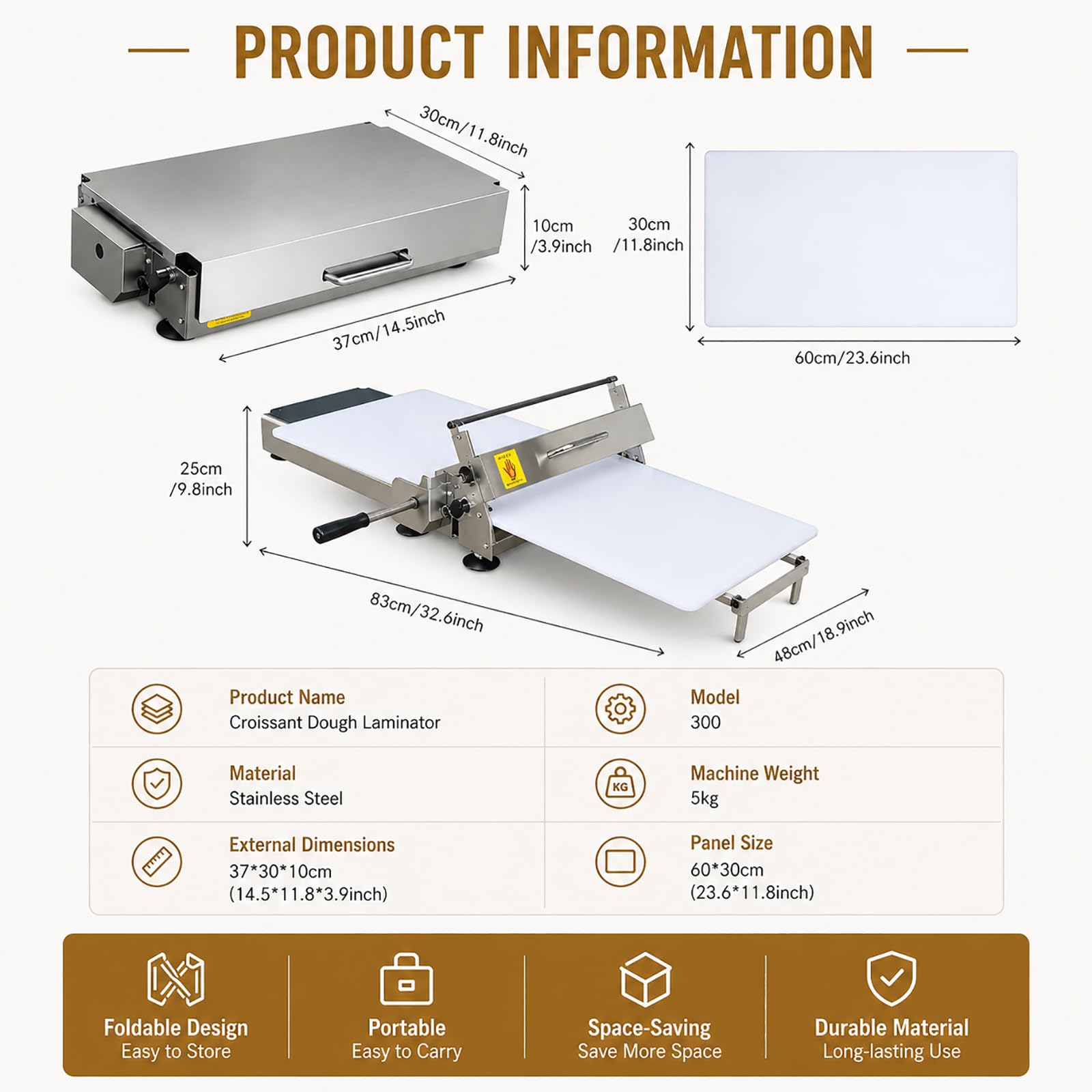 Laminator do ciasta Croissant, ręczny nóż do ciasta, wielofunkcyjny wałek do ciasta francuskiego, ciasteczek, pizzy, składany blat M300