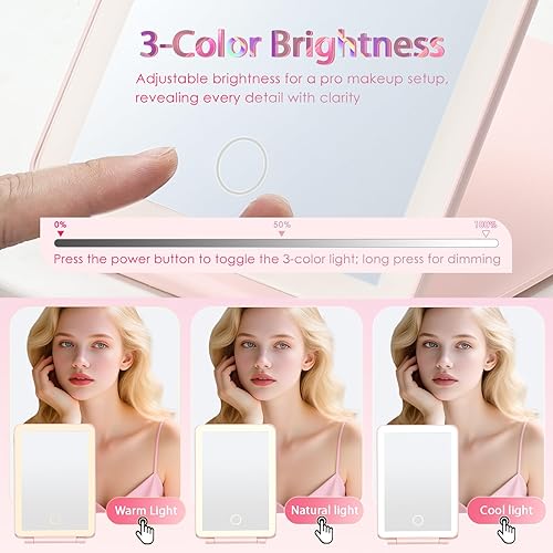 Miniatura 3 de Estuche de maquillaje con espejo iluminado, caja organizadora de maquillaje de viaje, 2 bandejas con cerradura y espejo LED móvil para niñas, kits