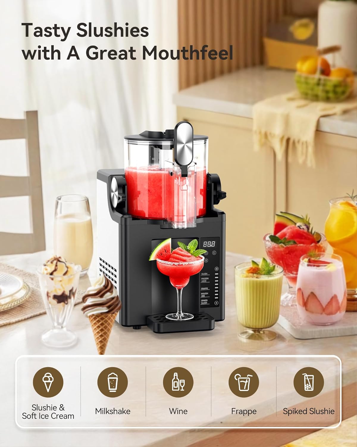 Slushie Machine for Home, CONFAZ 68oz Frozen Drink Maker with 5 Preset Programs, No Ice Needed, LED Display, Auto Clean, Slushy Maker for Margaritas, Frappés, Milk Shake, and More