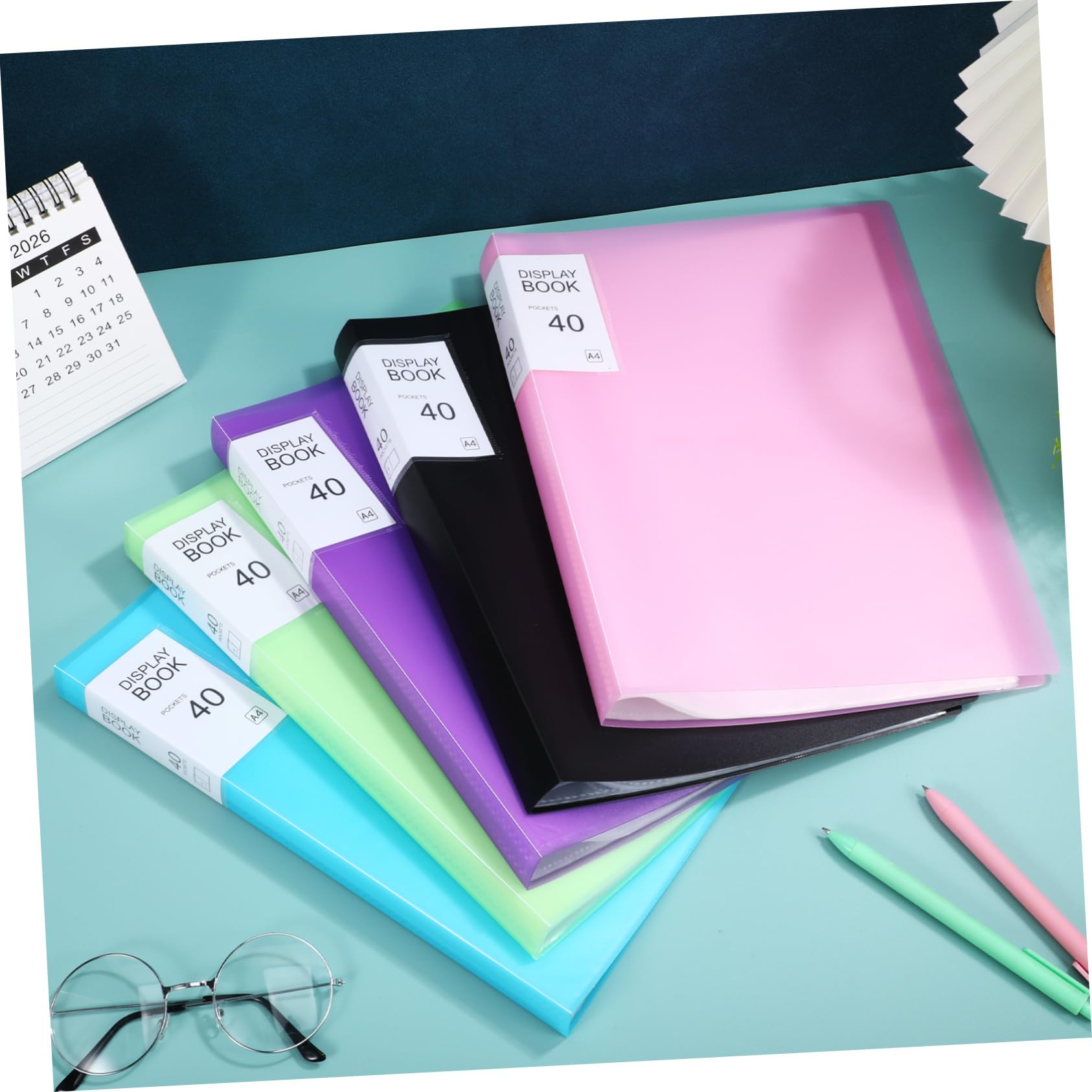 Präsentationsmappe A4 5 Stück mit Klarsichthüllen und 40 Fächern | Pp Ausführung, Inklusive Sticker, Geeignet für Trainings und Büro, Schlankes Design für Dokumente