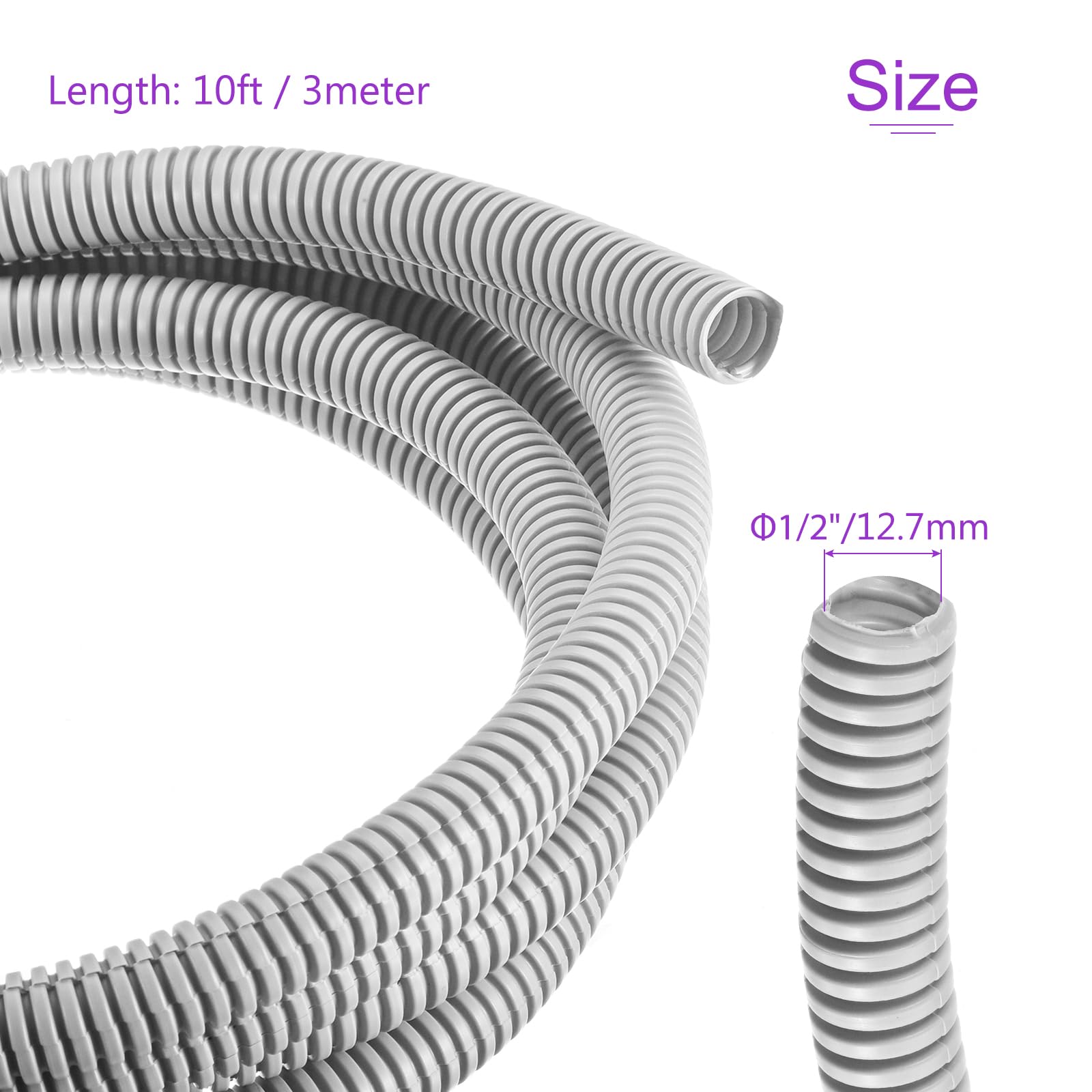 DMiotech 3meter Wire Loom Split Tubing 12.7mm, Cord Protectors from Pet Flexible Conduit Cable Management for Office, Home, Garden, Gray - Image 3