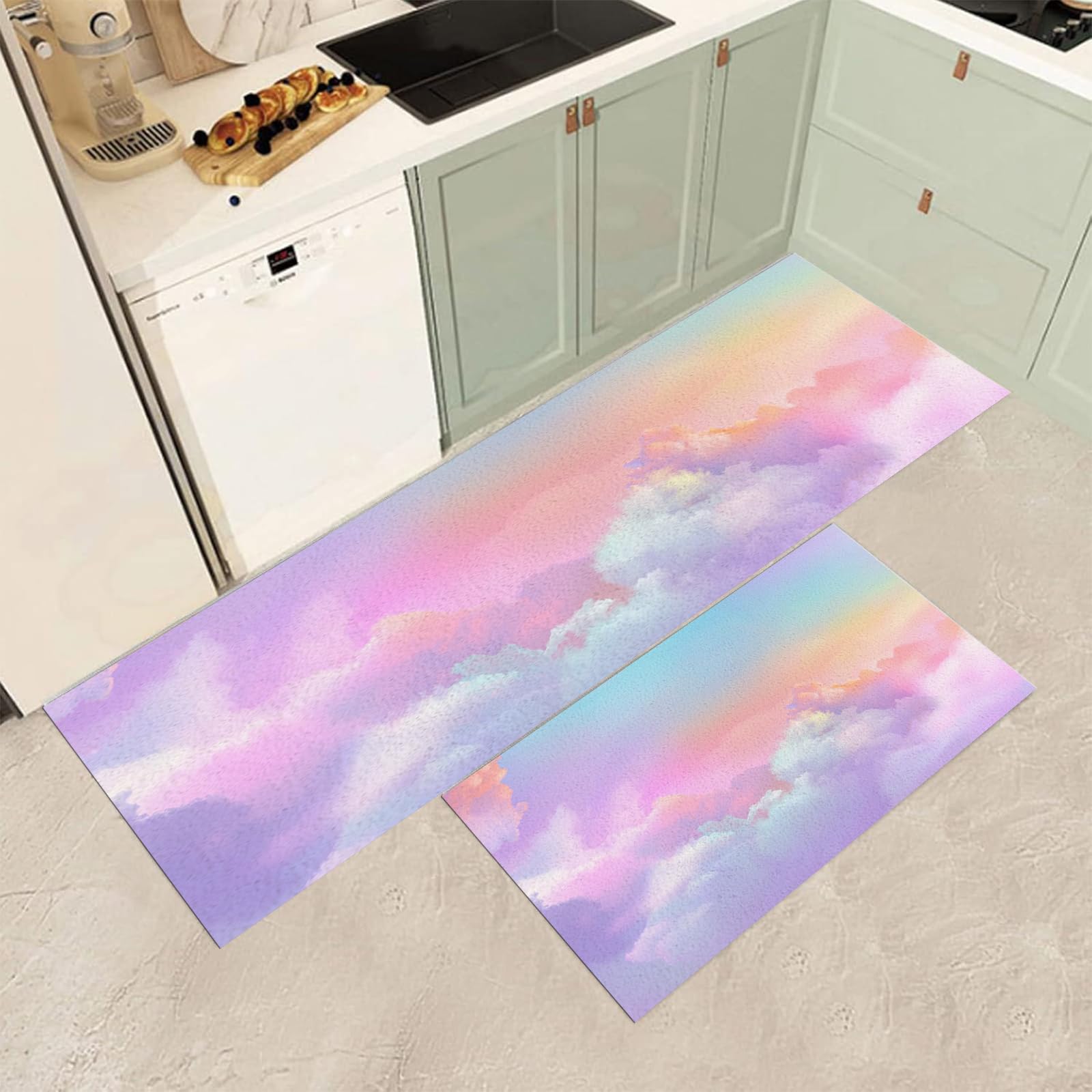 Alfombras de cocina corredor para oficina o escritorio de pie, juego de 2 piezas confortables