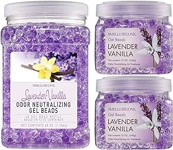 SMELLS BEGONE Odor Eliminator Gel Bead Value Pack - Air Freshener - Eliminates Odors in Bathrooms, Pet Areas, Boats, RVs & Cars - Made with Essential Oils - Lavender Vanilla Scent