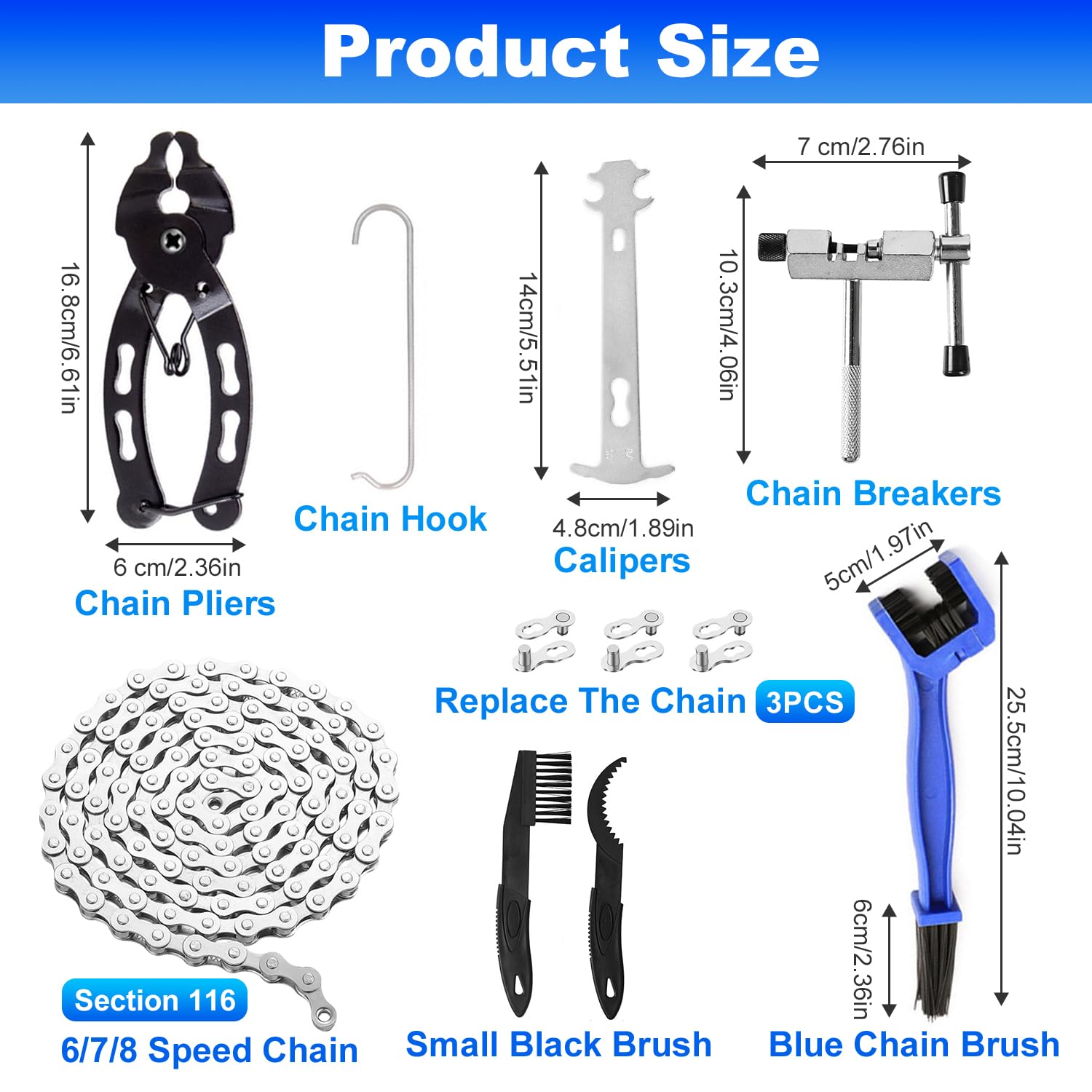 Set di attrezzi per catena per bicicletta, catena per bicicletta con catena e spazzole da 6/7/8, set di attrezzi per bicicletta, rivettatore per bicicletta, set di riparazione per mountain bike