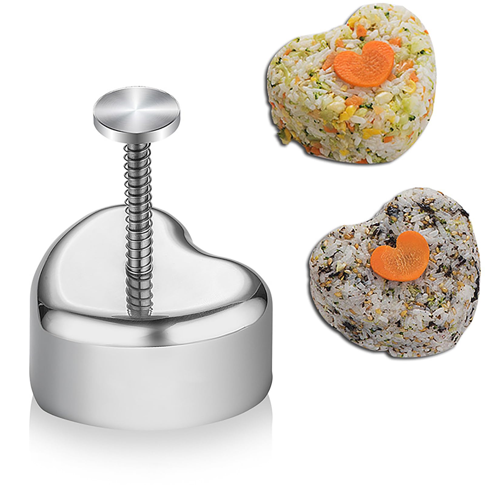 EnMart Rice Ball Mold Stainless Steel Sushi Maker Mold Heart Shaped Onigiri Mold, Onigiri Mold Making Tool for Kids with Non-Stick Surface Handle