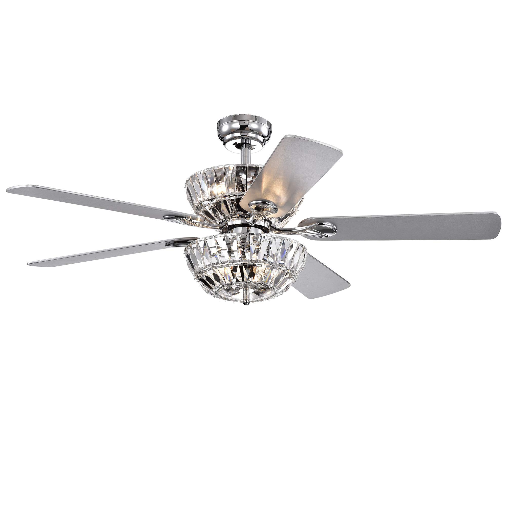Warehouse of Tiffany CFL-8373REMO/CH Senma 52-inch 3 Crystal Bowl Shade (Includes Remote and Light Kit) Ceiling Fan, Silver