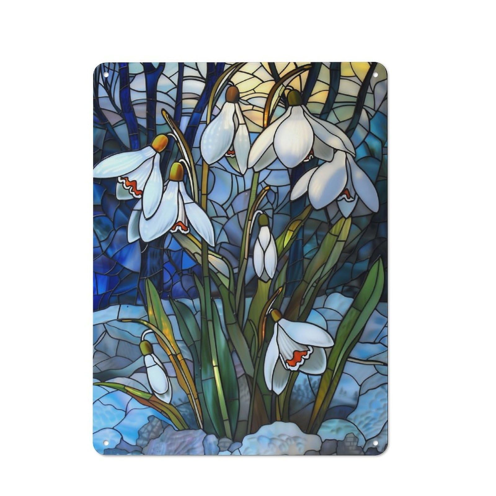 Junmoney Snowdrops In Spring Industrial-Style Metal Plaque 40X30cm For Workshop Wall, For Vintage Wall Decor Fans, For Themed Room Decoration