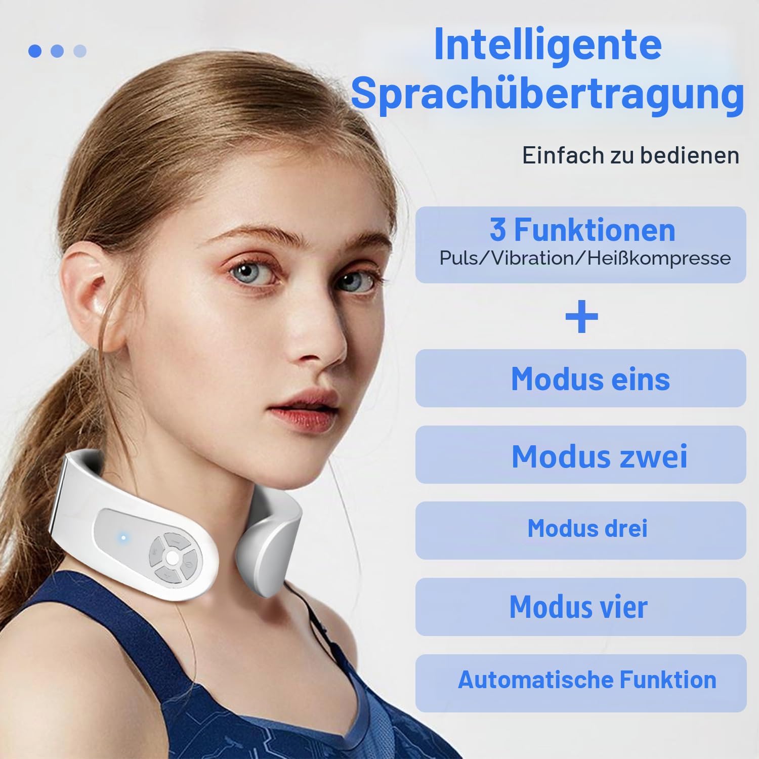 Nackenmassagegerät, Intelligentes Sprachansagen Nackenmassagegerät mit 42°C Wärmetherapie, 5 Modi 15 Intensitätsstufen Tragbar Elektrisches Massagegerät für Zuhause Büro Reise